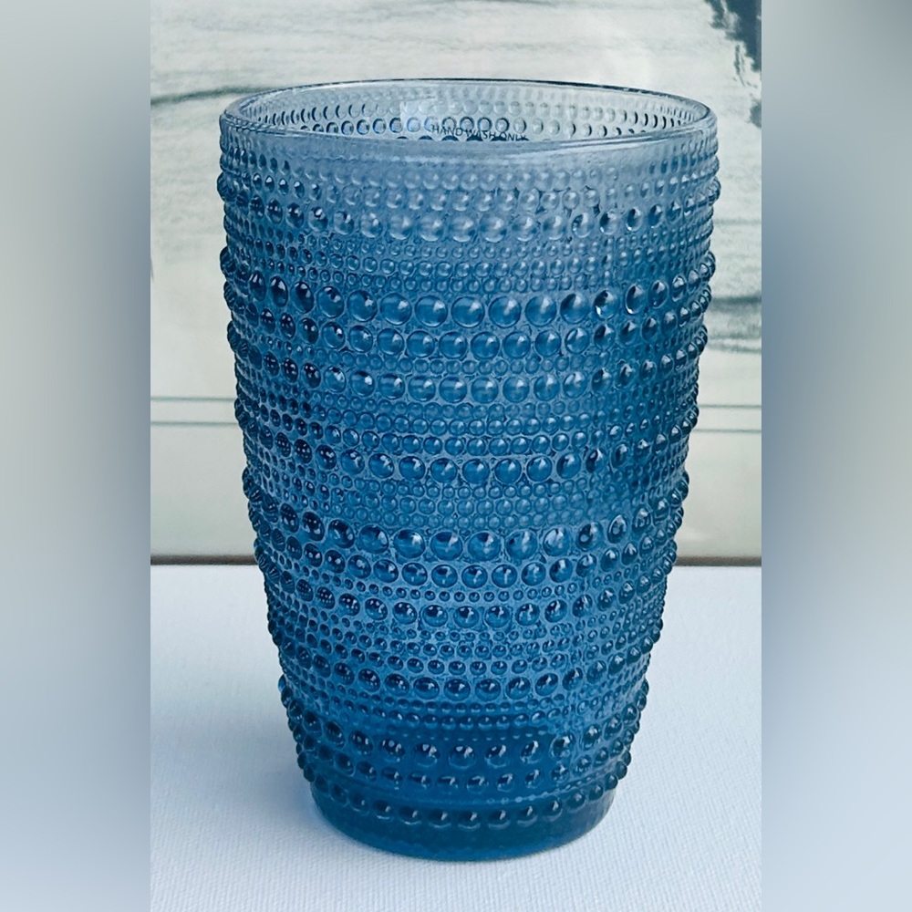 Godinger Lumina Old Fashioned Cocktail Glass Blue Hobnail 5” Candleholder?